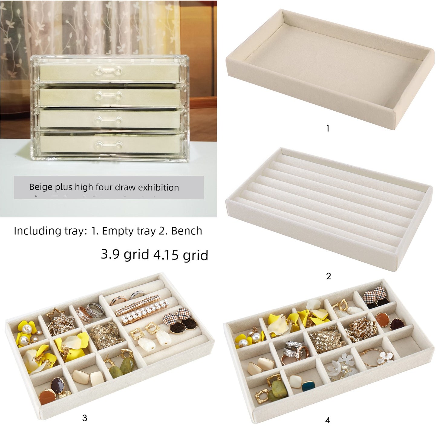 Beige Acrylic Jewelry Box Stud Earrings Earring Ring Necklace Bracelet Ornament Storage Box Jewellery Box