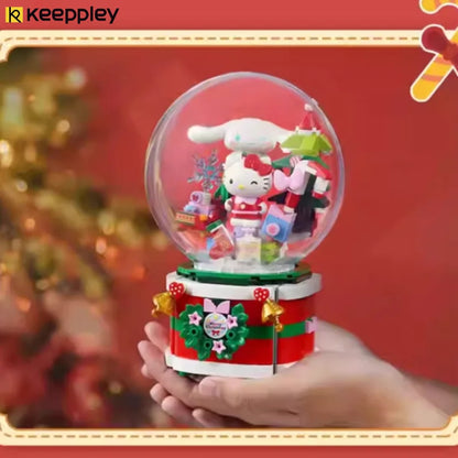 Keeppley Cartoon Sanrio Wishing Christmas Music Box Assembled Building Blocks Hello Kitty Assembled Model Ornaments Toys Gifts