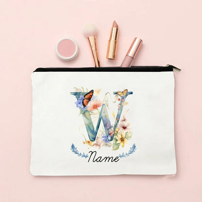 Personalized Initial with Name Makeup Bag for Women A-Z Cosmetic  Bags Girls Travel Toiletry Pouch Wedding Birthday Gift for Her