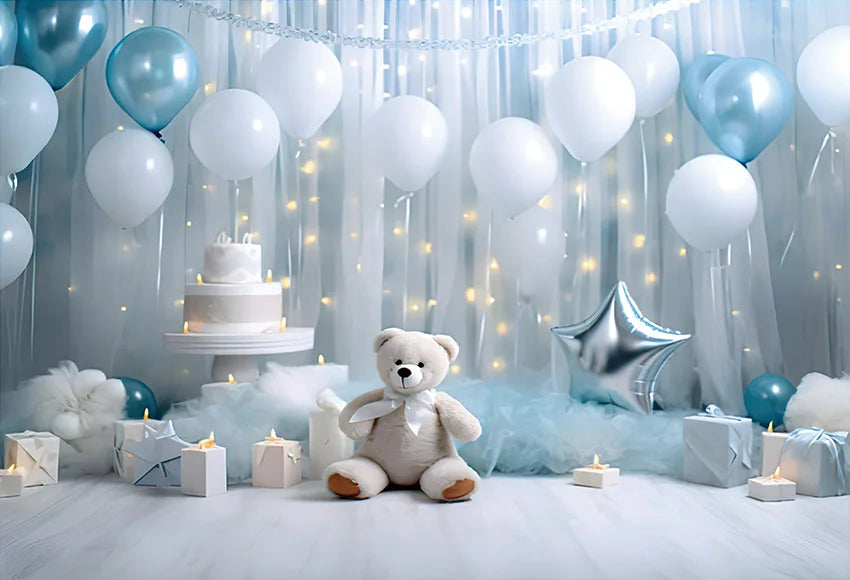 Mehofond Christmas Toy Bear Backdrop Photography Newborn Birthday Portrait Star Balloon Flowers Xmas Gift Decor Photo Background