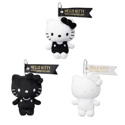 Kawaii Hello Kitty Plush Keychain Sanrio Anime Cartoon 50Th Anniversary Black White Kt Plush Pendant Stuffed Toys Girl Gifts ﻿