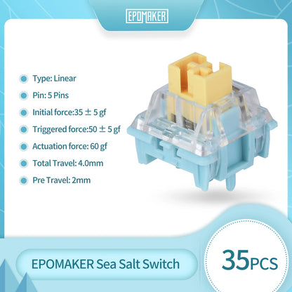 35 Pieces EPOMAKER Sea Salt Silent Switches Pre-Lubed Linear Switch LED Slot 50g for Customizing DIY Mechanical Keyboard