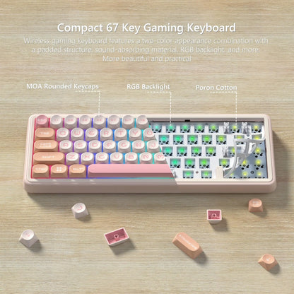 Womier WK60 Creamy Pink 3-Mode Mechanical Keyboard Gasket Mount RGB Wireless Gaming Keyboard Hot Swap Gamer Keyboard for Win Mac