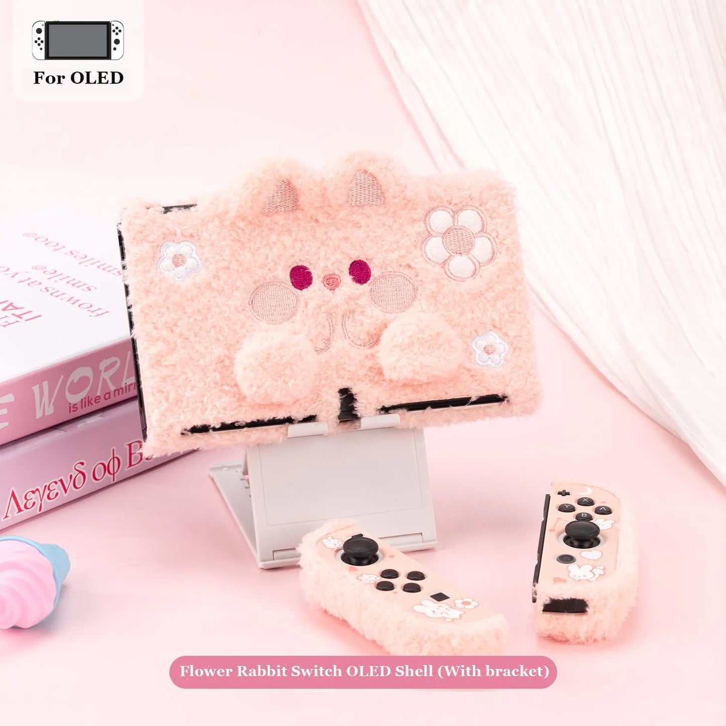 Geekshare Winter Plush Protective Shell Compatible with Nintendo Switch or Switch Oled Cute Bear Bunny Elk Case Christmas Gift