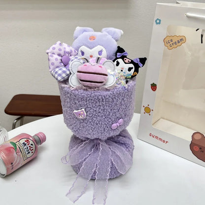 Cute Sanrio Bouquet Hello Kitty Plush Doll Flower Cartoon Cinnamoroll Kuromi My Melody Toys Flower Girl&Child Holiday Gifts