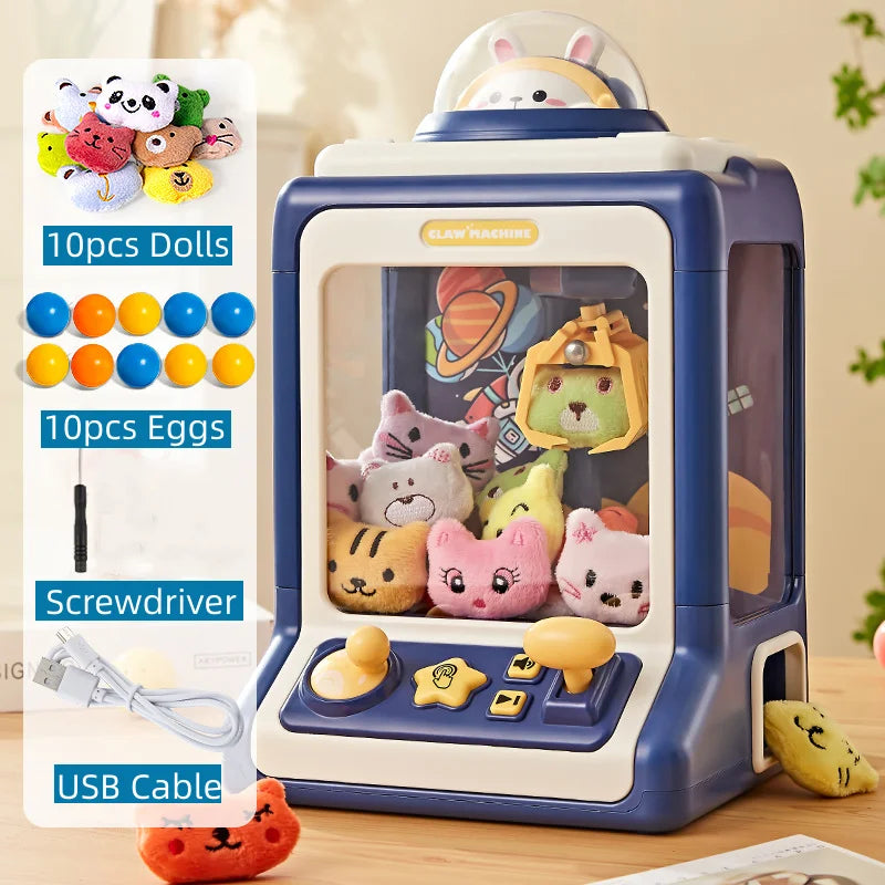 Automatic Doll Machine Toy for Kids Mini Cartoon Coin Operated Play Game Claw Crane Machines with Light Music Children Toy Gifts