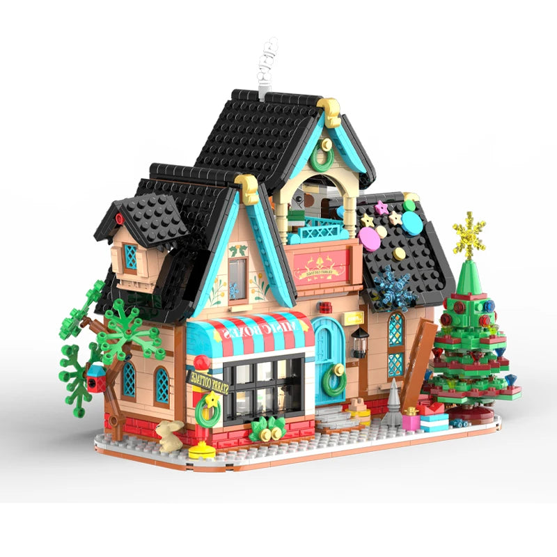 Star cabin cartoon wind assembled building blocks Christmas day girls gift children puzzle toys house building princess castle