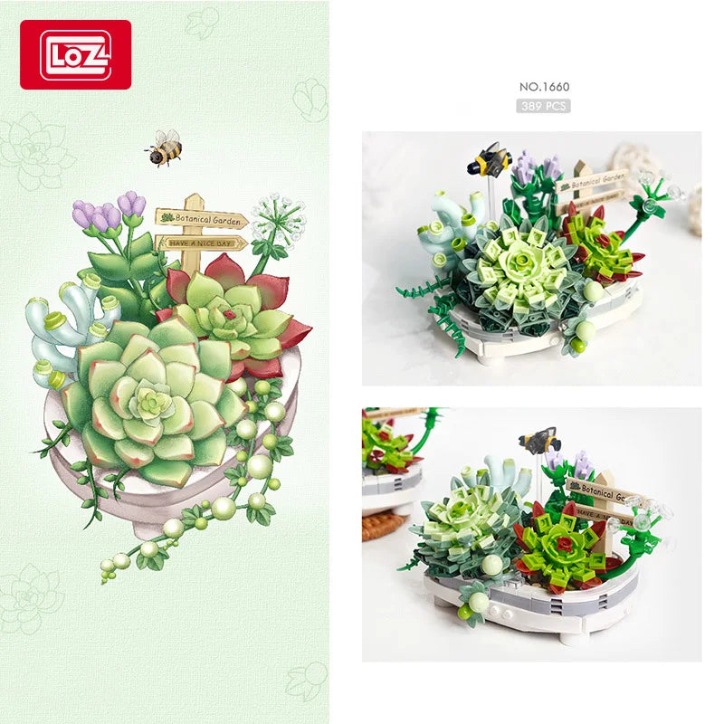 LOZ Plant Series potted Cherry tree potted succulent Rose Eternal Flower bouquet model building blocks for girls and girls