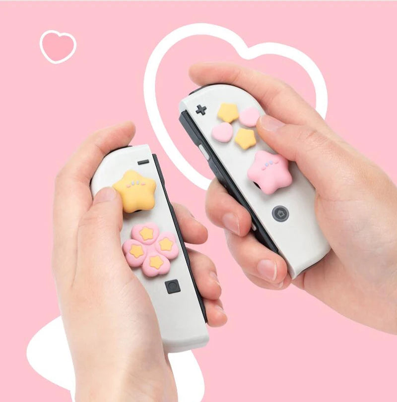 Cute Star Love Silicone Soft D-pad Cross Button ABXY Key Sticker Skin Case For Switch Oled NS Joy-con Thumb Stick Grip Cap Cover