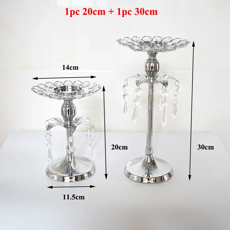 PEANDIM Silver Crystal Candle Holder Wedding Candlestick Christmas Party Table Centerpieces Candelabra Flower Vase Home Decor