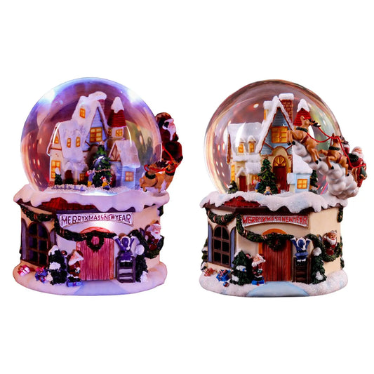 Xmas Musical Box Decorative Collectables with Illuminating LED Lights Christmas Snow Globe for Bedroom Table Indoor Home Party