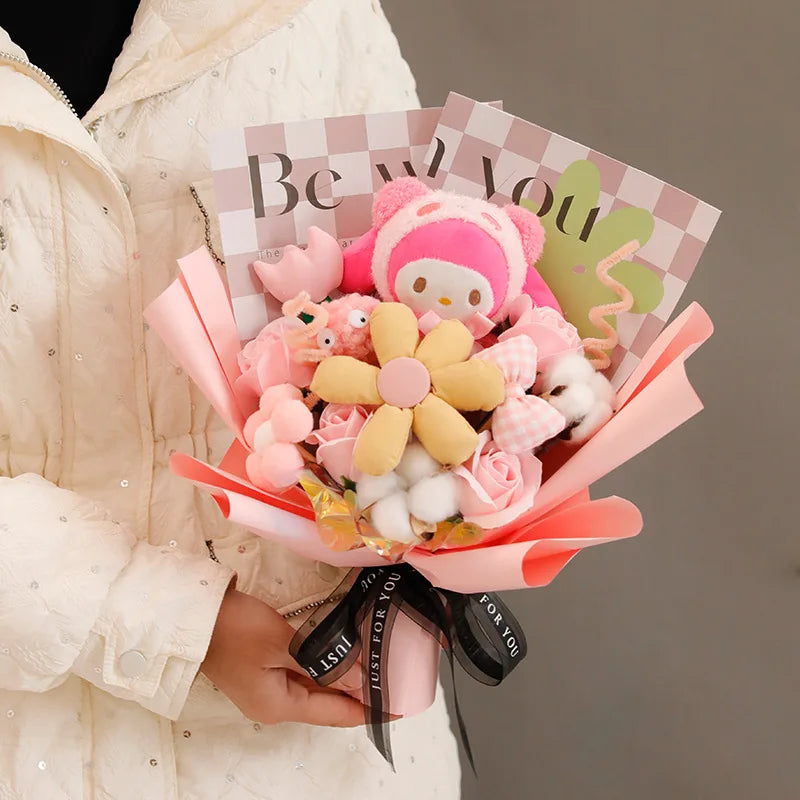 Sanrio Cartoon Doll Bouquet Kuromi Cinnamoroll My Melody Hello Kitty Kawaii Anime Girl Cute Valentine's glow Birthday Gift