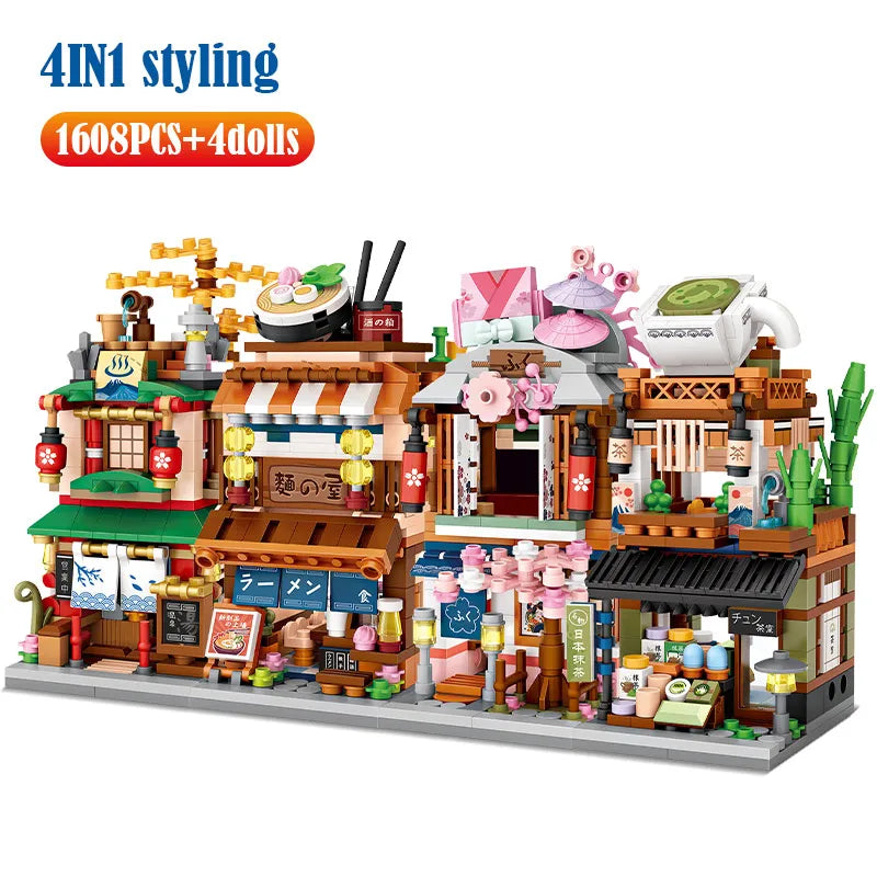 Loz Mini City Street View Japanese 4 in 1 Noodle Shop House Model Building Blocks Friends Figures DIY Bricks Toys For Children