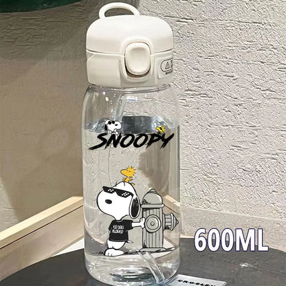 Snoopy Straw Water Cup Portable Plastic 600/400ML Charlie Browns Transparent Outdoor Large Capacity Sport Cute Water Bottle