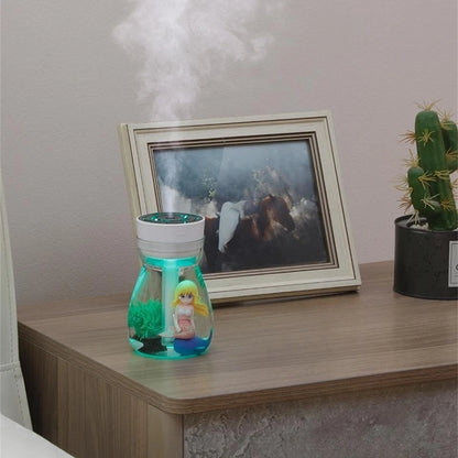 Mini Portable Air Humidifier Mermaid Landscape USB Mist Sprayer Aroma Oil Diffuser with 7 Colors Light Household Air Purifier