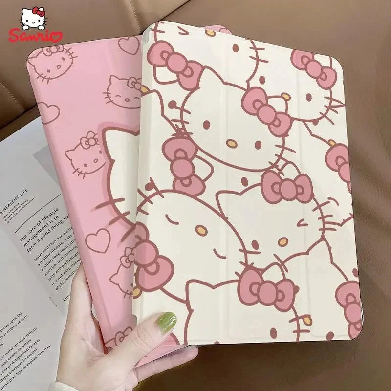 Sanrio Hello Kitty Ipad Protective Cover Tri-Fold Transparent Anime Kawaii KT Print Drop-Proof Waterproof Durable High Value New