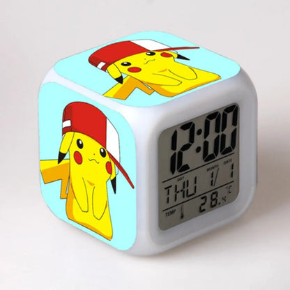 Pikachu Alarm Clocks 7 Color Change Night Light Desk Home Decor Pokemon Anime Peripheral Mini Clock Kids Gifts