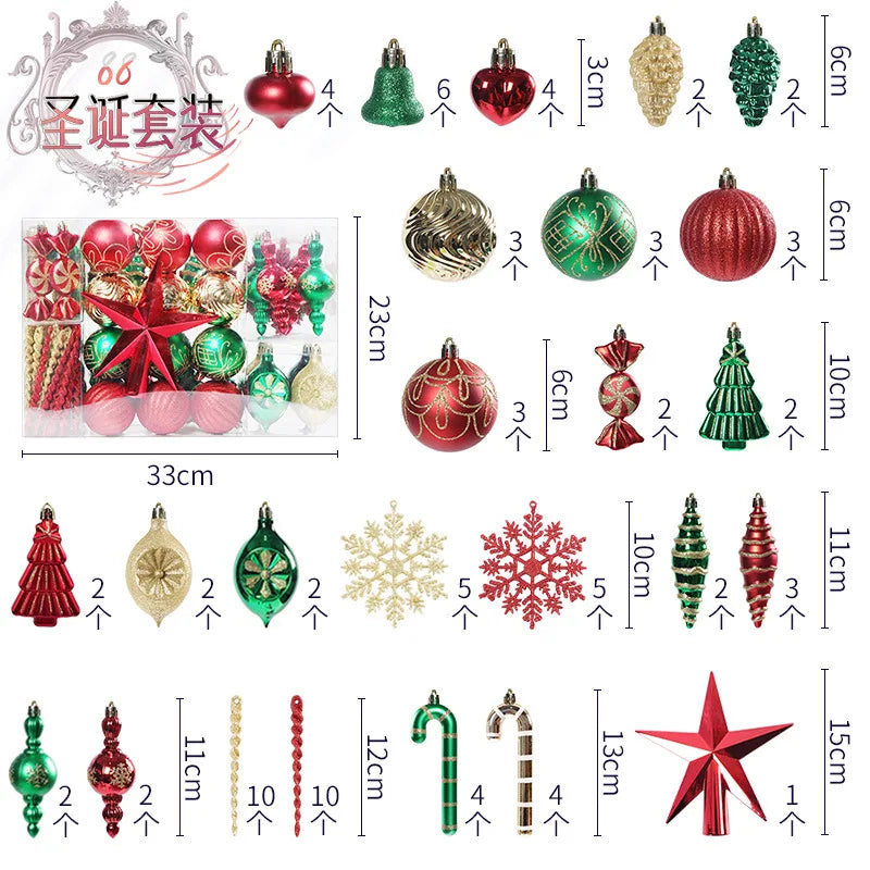 88pcs Christmas Ball Purple Gold Red Green Baubles Xmas Tree Hanging Ornaments Christmas Tree Top Star Decoration for Navidad