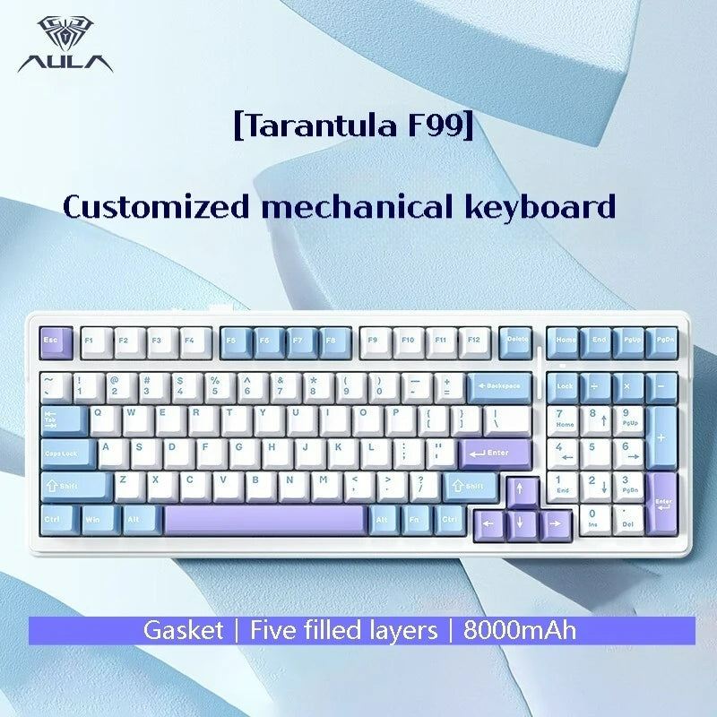 AULA F99 Wireless Mechanical Keyboard Hot Swappable 2.4g BT Three Mode Wireless Gasket RGB Side Engraved Keycaps PC Gaming