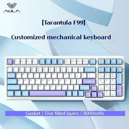 AULA F99 Wireless Mechanical Keyboard Hot Swappable 2.4g BT Three Mode Wireless Gasket RGB Side Engraved Keycaps PC Gaming