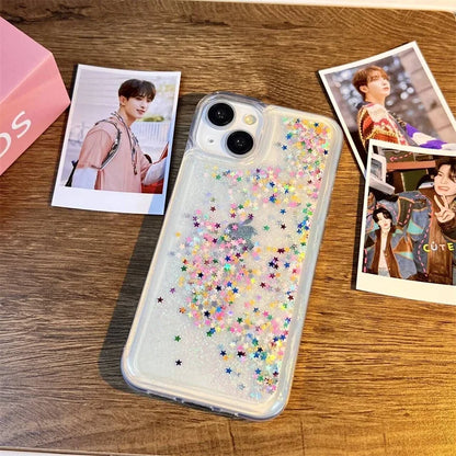 Colorful Star Hearts Quicksand Case Cover for iPhone 13 14 15 16 Pro Max Clear Moving Sand Sequins Liquid Soft Paillettes Coque