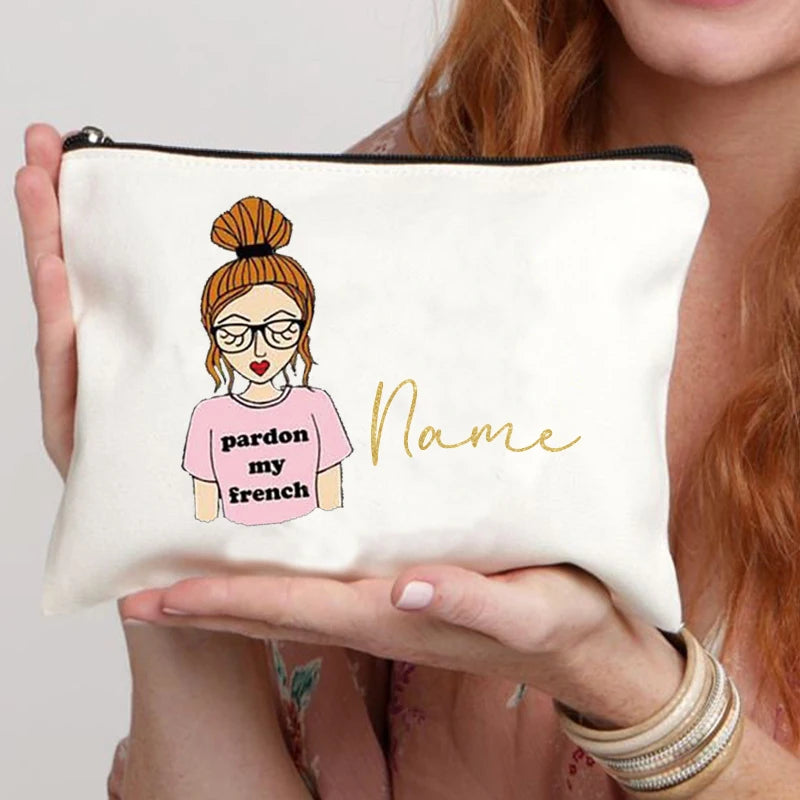 Personalized Makeup Bags Cute Customized Name Cosmetic Bag Travel Lipstick Storage Zipper Pouch Bridesmaid Wedding Birthday Gift