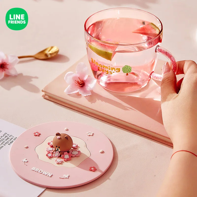 360Ml Anime Brown Bear Transparent Glass Cup with Lid Kawaii Pink Girls Milk Coffee Heat Insulation Water Mug Valentine Day Gift