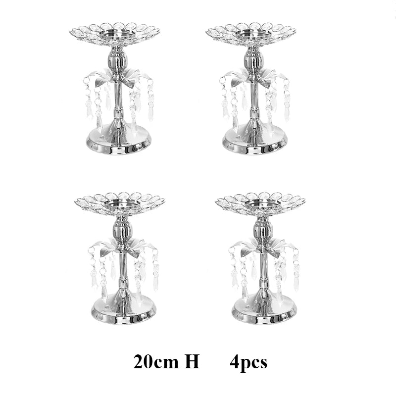 PEANDIM Silver Crystal Candle Holder Wedding Candlestick Christmas Party Table Centerpieces Candelabra Flower Vase Home Decor