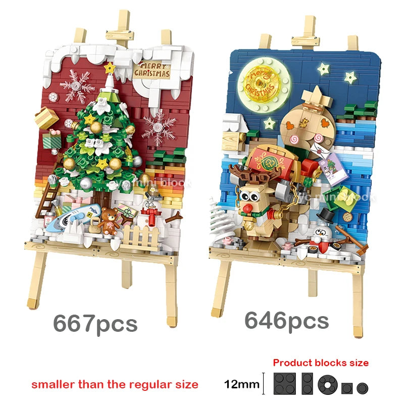 LOZ Creative Water Surfing Painting Spring Day Train Building Block sChristmas Tree Paintboard Toys Puzzle Brick Girl Kids Gifts