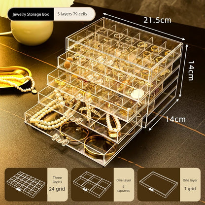 Transparent Large Capacity Drawer Ring Necklace Jewelry Box