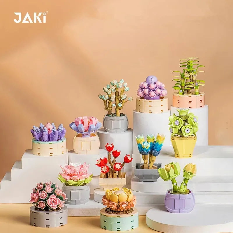 JAKI Blocks Teens Building Toys Bricks Girls Flowers Potted Plant Puzzle Home Decor Artificial Flowers Women Gift JK2710