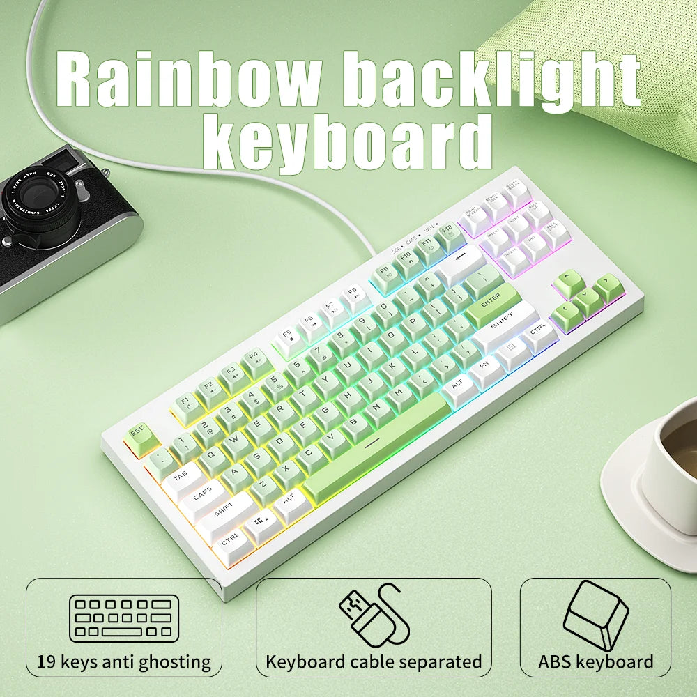 FURYCUBE BM108 Ultra-Quiet Membrane Keyboard with Rainbow Backlit and Simulated Mechanical Feel Perfect for Home and Office Use