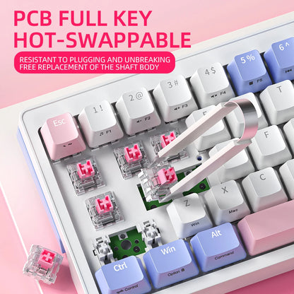 FuryCube ZA68 Pro(EN/RU)  68 Keys Mechanical Keyboard Hot Swappable 3 Modes PBT RGB 65% Gaming Keyboards Linear Switch