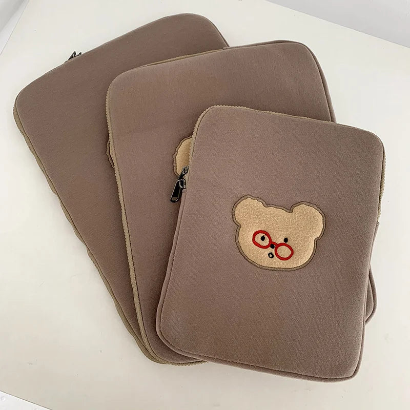 Cartoon Cute Bear Leather Laptop Bag Sleeve for Macbook Air 11 13 Inch Pro 14 15.6 M1 M2 Mac Book IPad Case Cover Accessories