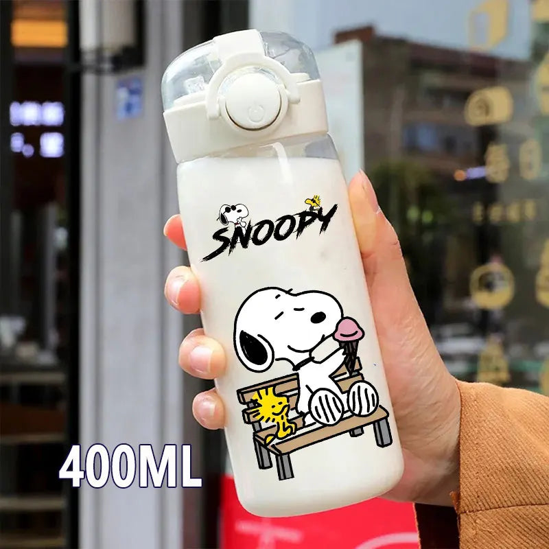 Snoopy Straw Water Cup Portable Plastic 600/400ML Charlie Browns Transparent Outdoor Large Capacity Sport Cute Water Bottle