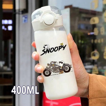 Snoopy Straw Water Cup Portable Plastic 600/400ML Charlie Browns Transparent Outdoor Large Capacity Sport Cute Water Bottle