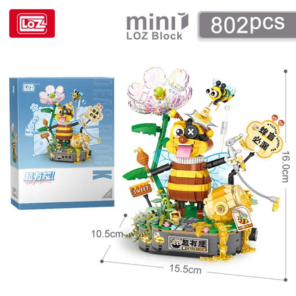 LOZ-1383 Street View series Panda Teahouse Bear Coffee Shop model matching children and adult building blocks toy gifts