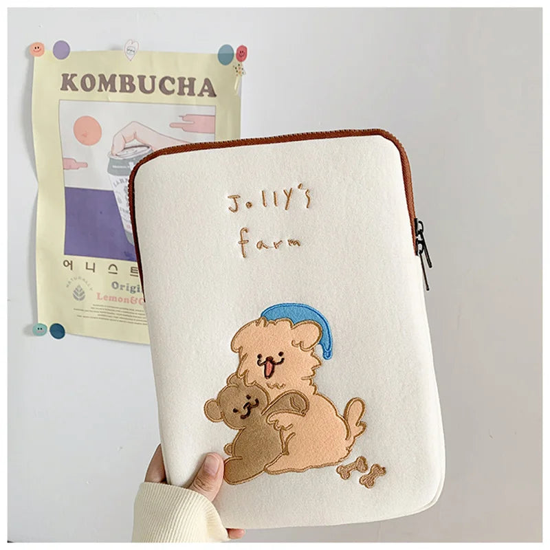 Cartoon Cute Bear Leather Laptop Bag Sleeve for Macbook Air 11 13 Inch Pro 14 15.6 M1 M2 Mac Book IPad Case Cover Accessories