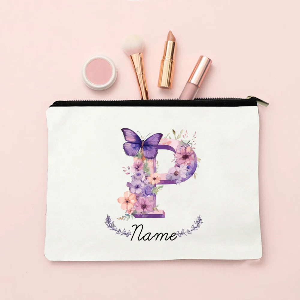 Personalized Initial with Name Makeup Bag for Women A-Z Cosmetic  Bags Girls Travel Toiletry Pouch Wedding Birthday Gift for Her