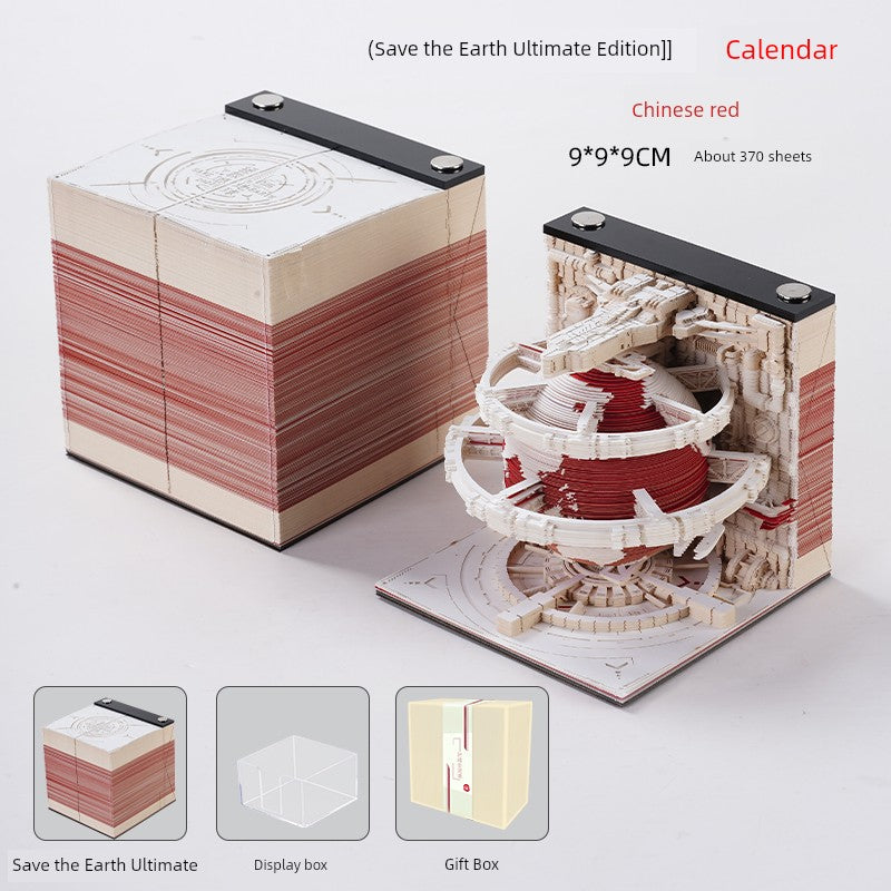 2025 Snake Year Save the Earth Calendar 3D Three-Dimensional Paper Carving Note Creative Model Hand Tear Desktop Decoration Desk Calendar