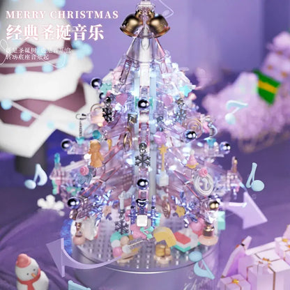 Crystal Christmas Tree Music Box Lighting Decoration Puzzle Assembly Building Block Gift