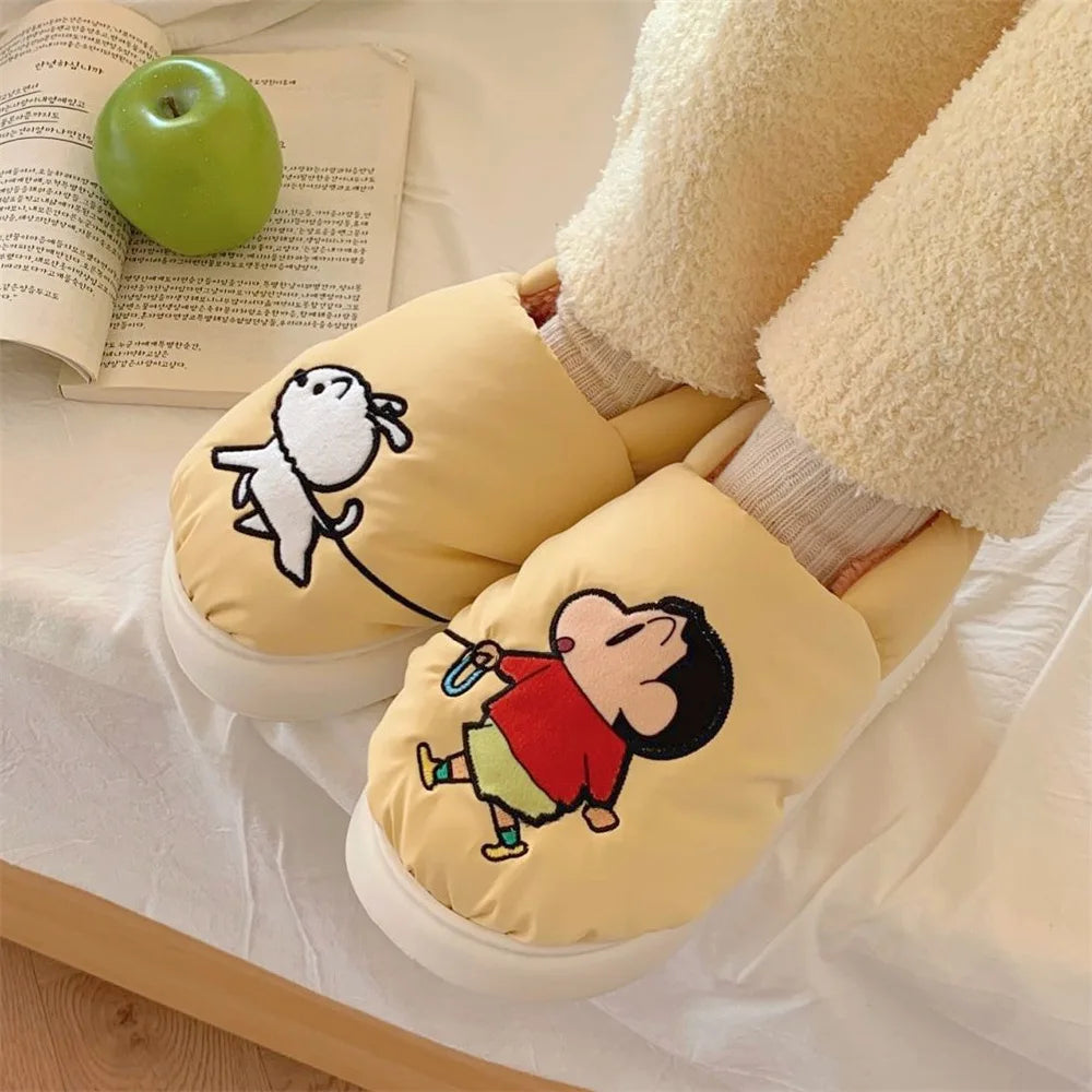 Crayon Shin-Chan Nohara Shiro Cartoon Winter Velvet Thickened Cotton Slippers for Girls Thick-Soled Root-Wrapped Home Shoes