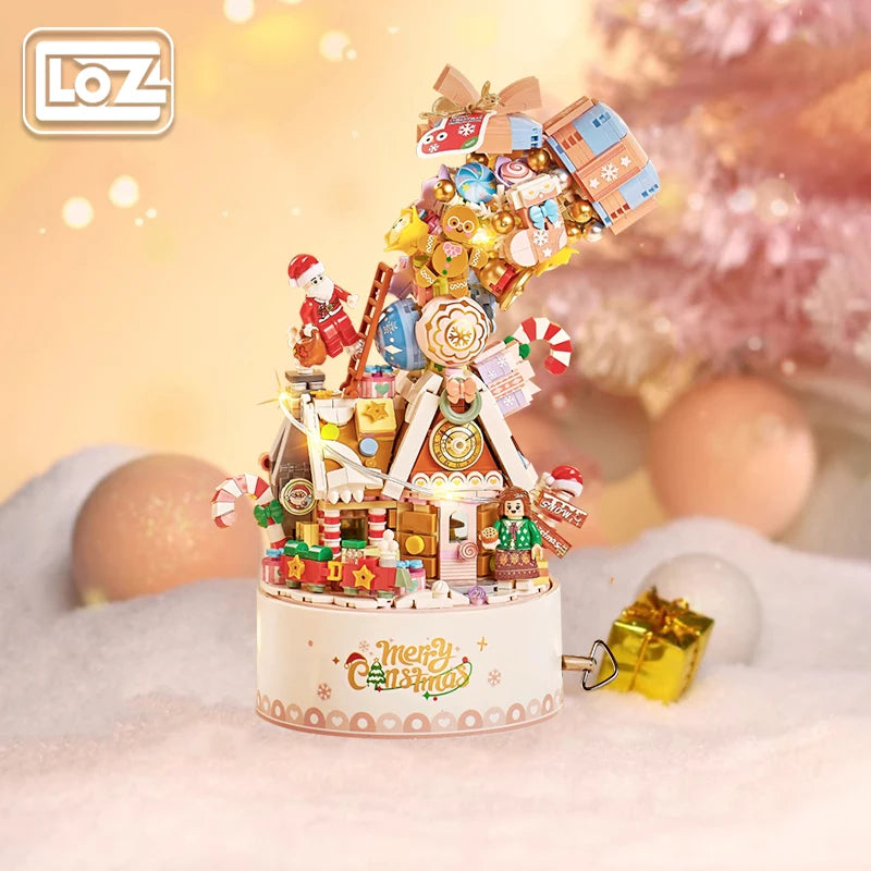 Loz Christmas Building Blocks Music Box Cabin Music Box Small Particle Assembly Toys Christmas Gifts for Boys and Girls