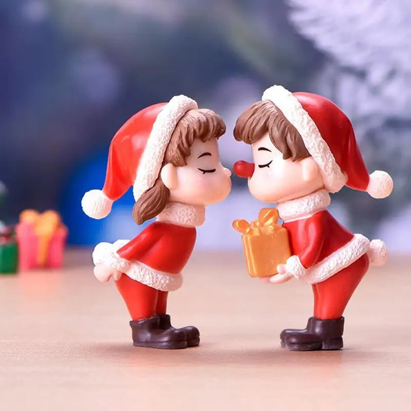 Mini Sweety Lovers Christmas Couple Figurine For Fairy Garden Figurines Miniature Landscape Home Decoration Car Accessories