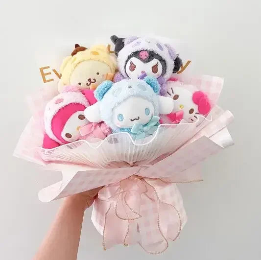 Christmas Gifts Sanrio Plush Cartoon  Bouquet My Melody Kuromi Cinnamoroll Kt Cat Plush Doll Toy Valentine Graduation Gifts