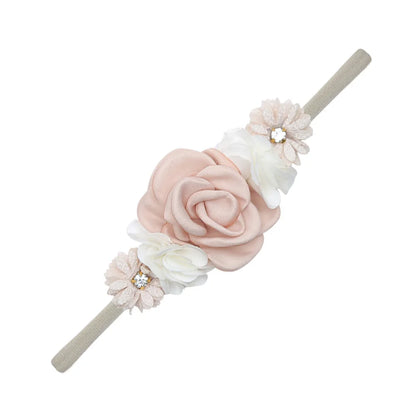 5Pcs/Lot Artificial Flower Baby Headband Newborn Boys Girls Fake Floral Nylon Hair Bands Princess Rhinestone Hair Accessories