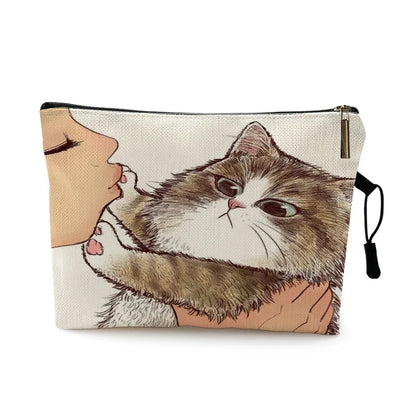 Mvensh Cute Kissing Cat Makeup Bag With Printing Pattern Cute Organizer Bag Pouchs For Travel Bags Pouch Women's Cosmetic Bag