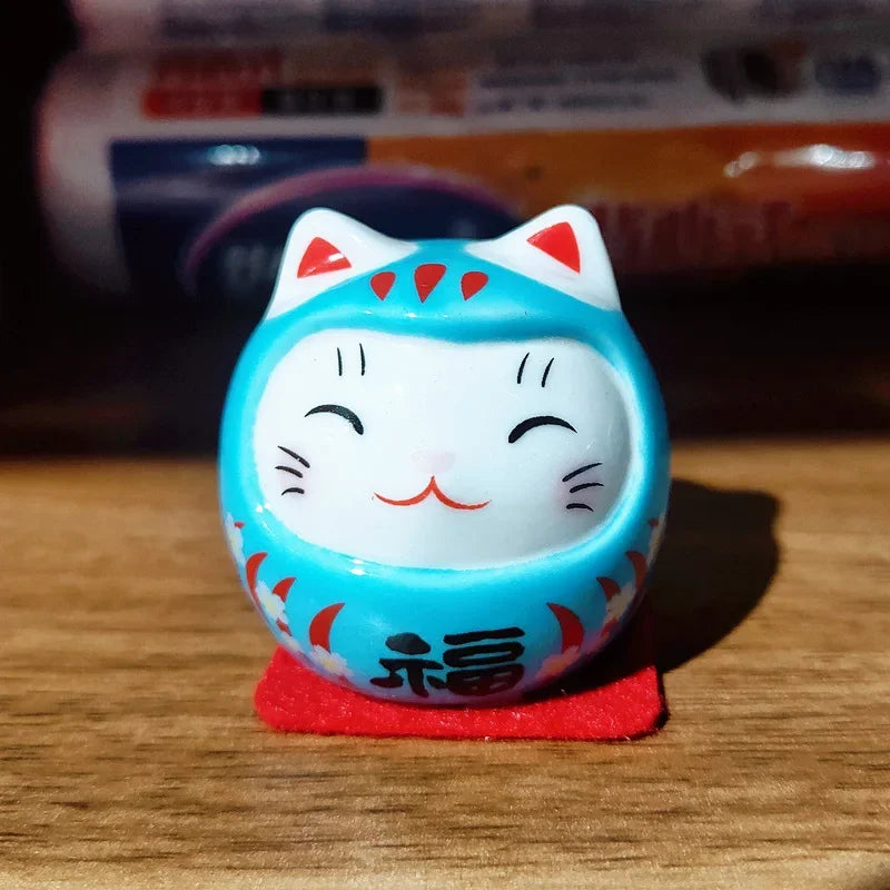 Japanese Ceramic Daruma Crafts Cartoon Lucky Cat Fortune Ornament Landscape Home Decor Accessories Gifts Living Room Decoration