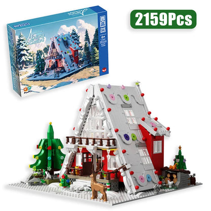 Creative 2159Pcs Christmas Tree Winter Village House With Lights Model Building Blocks MOC Snow Hut Mini Bricks Toys Xmas Gifts