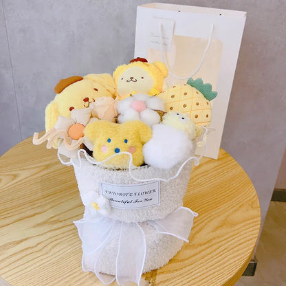 Sanrio Cartoon Pompom Purin Plush Bouquet Anime Cute Plush Doll Toys For Girl Friend Christmas Valentine's Day Christmas Gift